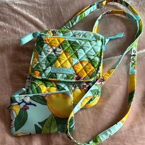 Vera Bradley Quilted Lemon Print Crossbody in Aqua and Yellow